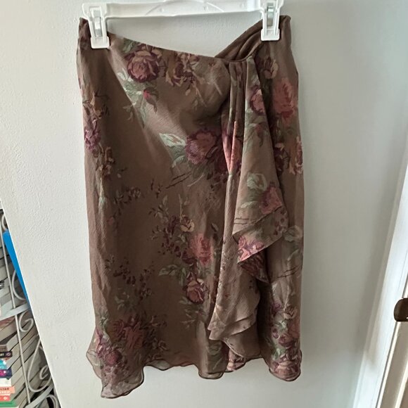 Vintage Ralph-Lauren Brown Floral Midi Skirt - Picture 1 of 3